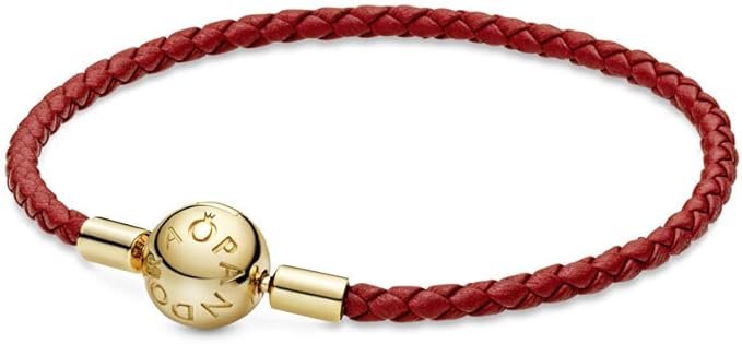 PANDORA Pandora Moments Red Tejido Cuero Pandora Brillo Pulsera, 1 Count (Pack of 1), Metal